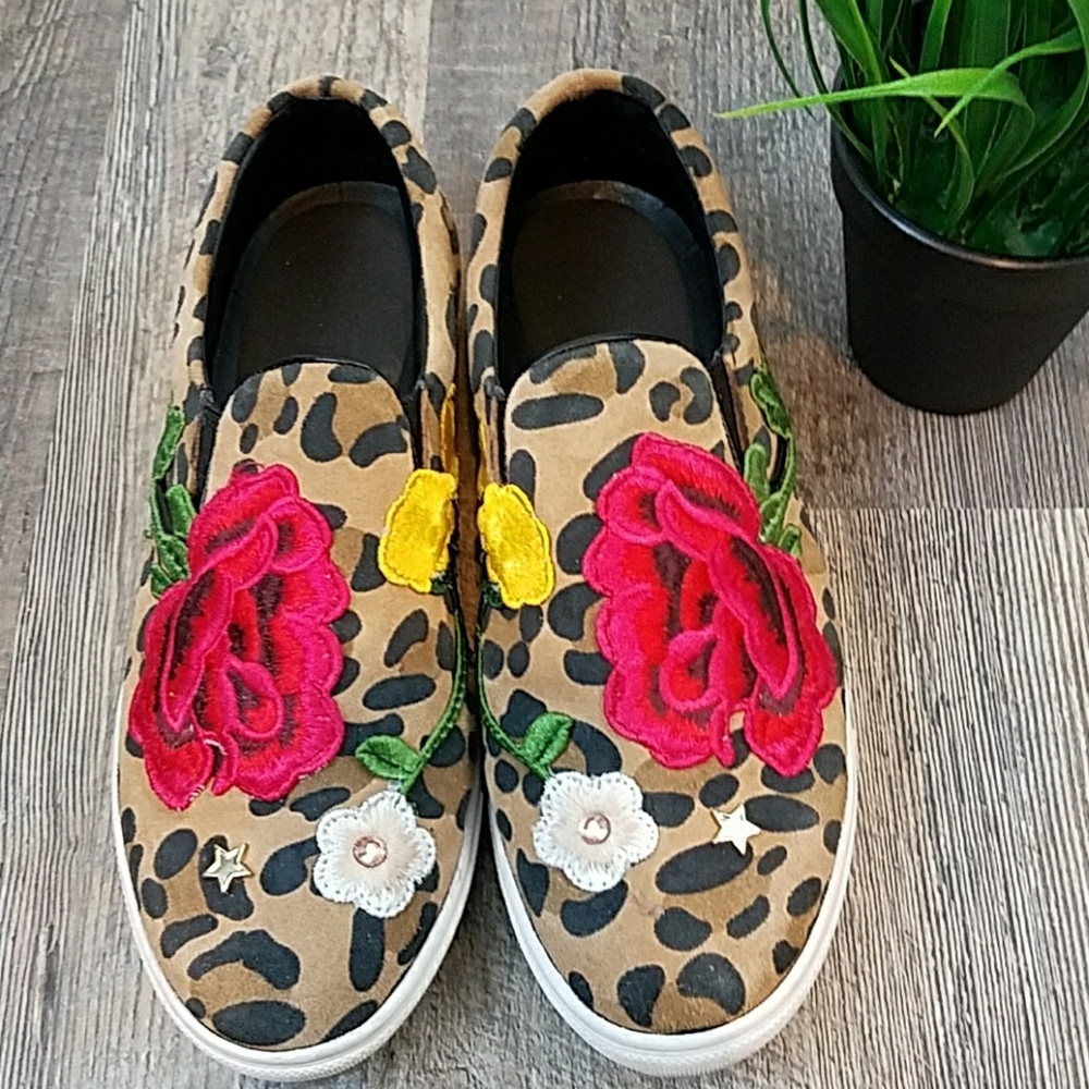 Embroidered Cheetah Slide Sneaker Shoes